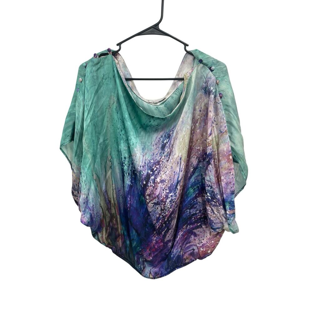 Ramona LaRue By Arianne Top Watercolor Silk Purple Teal Green Size Medium